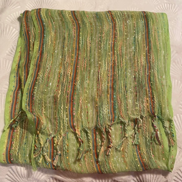 NWOT Green multi colored striped summer scarf
